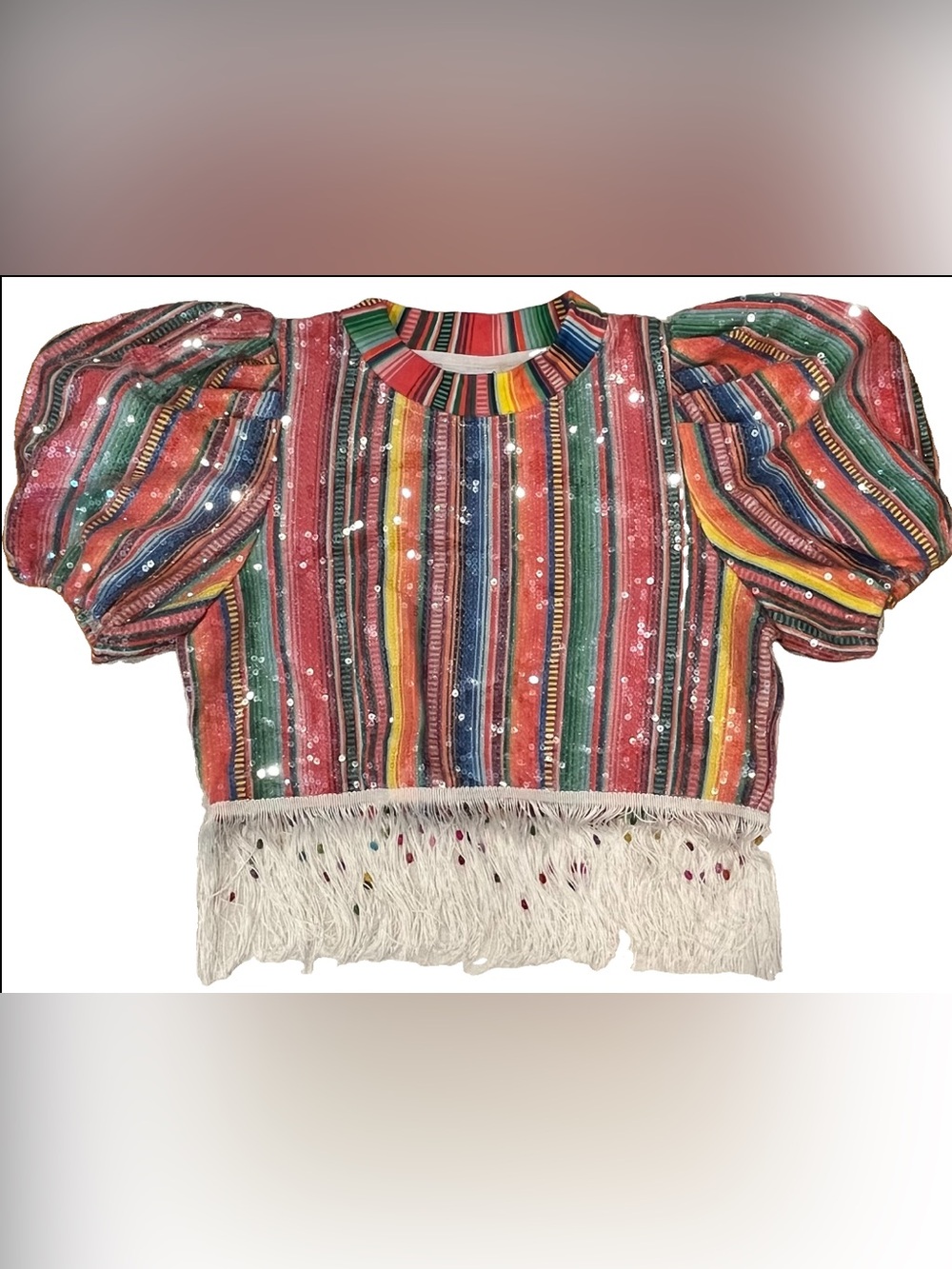 Queen Of Sparkles Cinco De Mayo Striped Sequin Fringe Crop Top Girls S Women XS